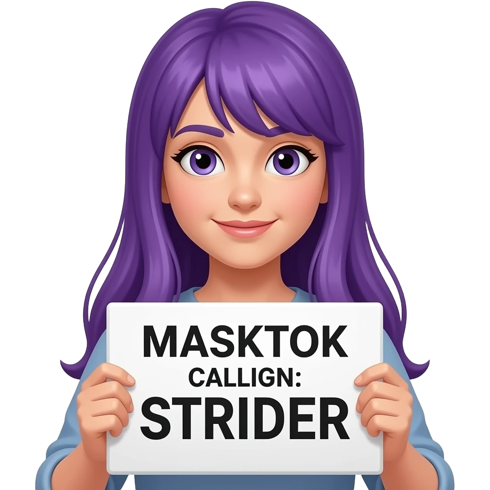 girl with long purple hair with a MASKTOK CALLSIGN: STRIDER sign emoji