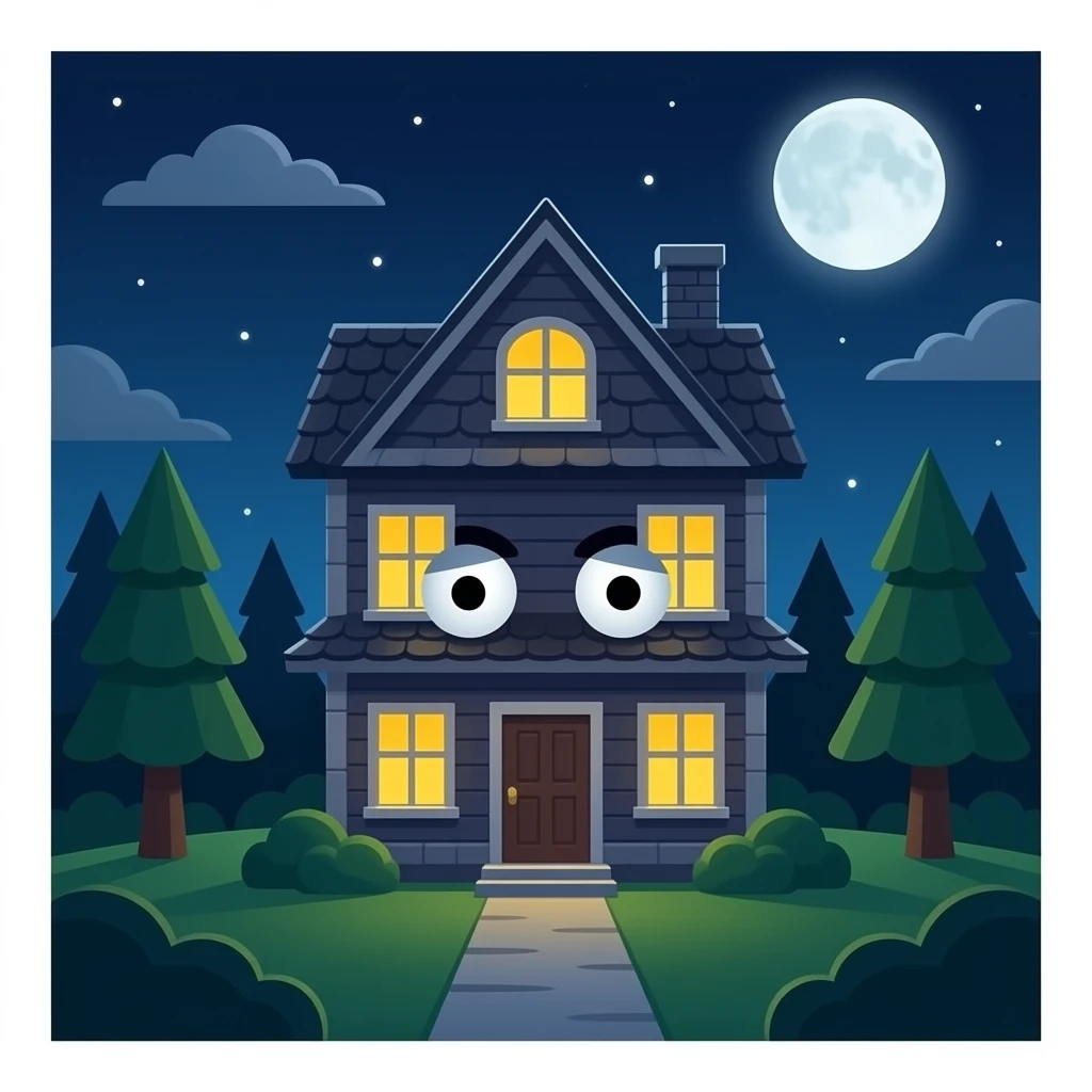 Monster house with a face emoji