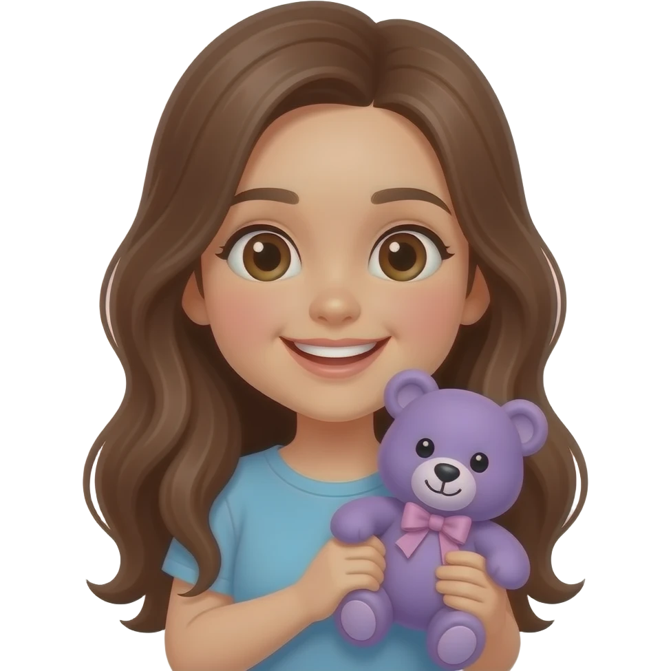 A girl kid holding a small purple teddy bear emoji