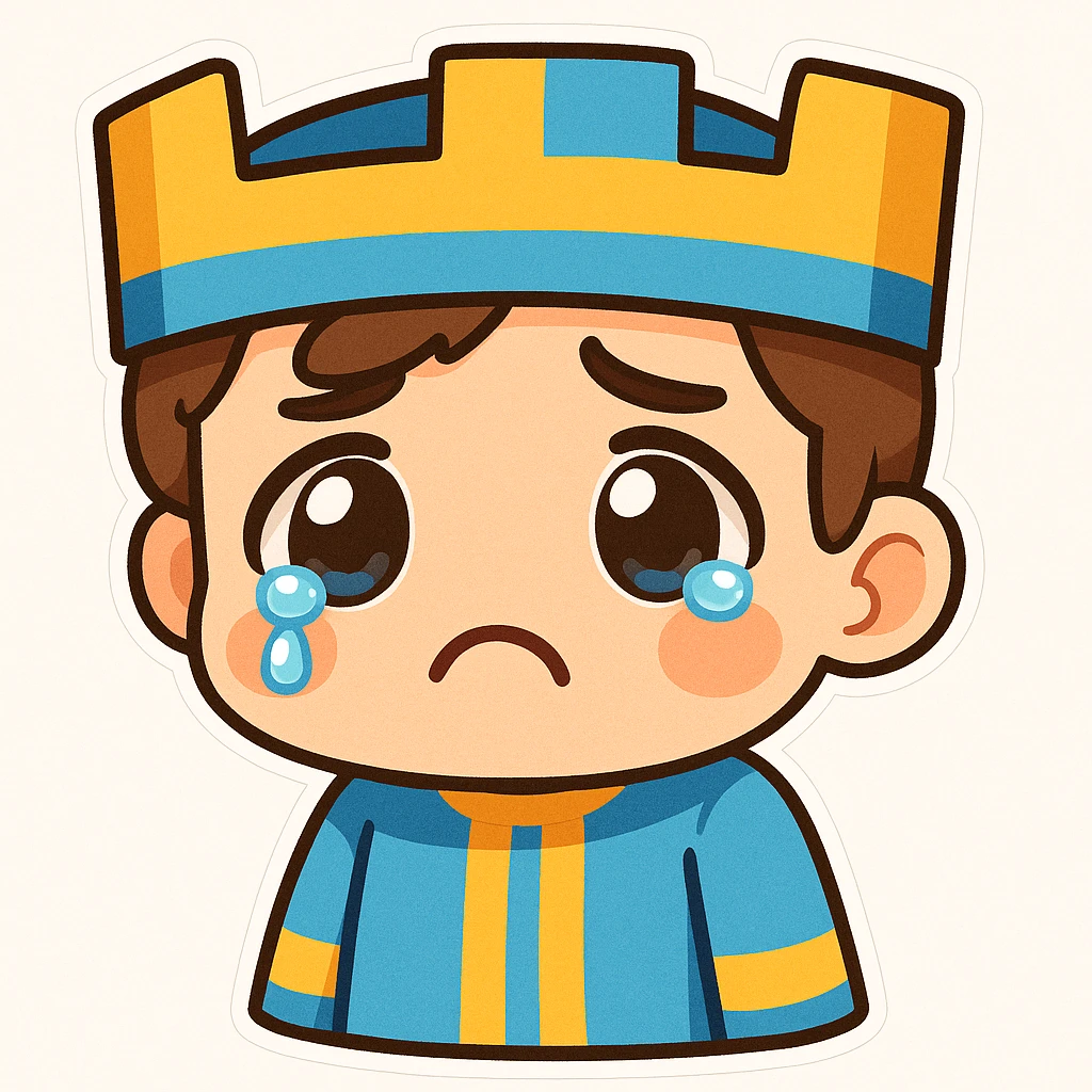 Edit the boy's face to have a sad, teary-eyed expression, keeping the original cartoon style and quality consistent with chibi stickers style. emoji