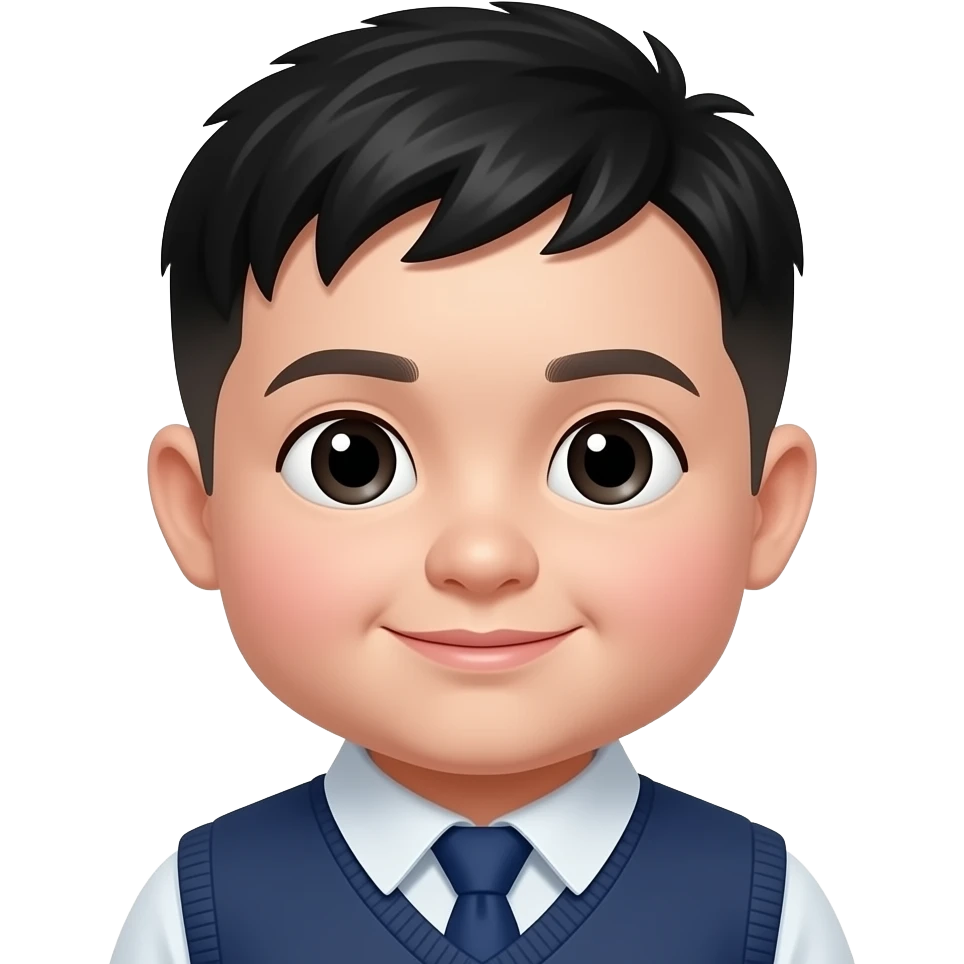 niño blanco cabello negro corte escolar gordito labios pequeños ojos negros emoji
