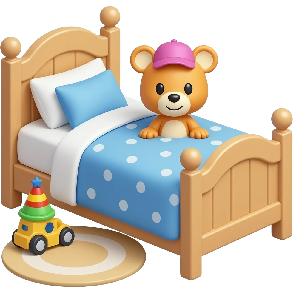 kids bed and toys white background emoji