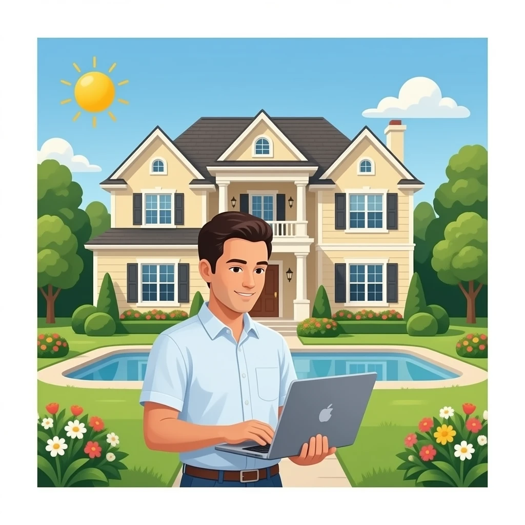 Una casa lujosa y al lado alguien invirtiendo emoji