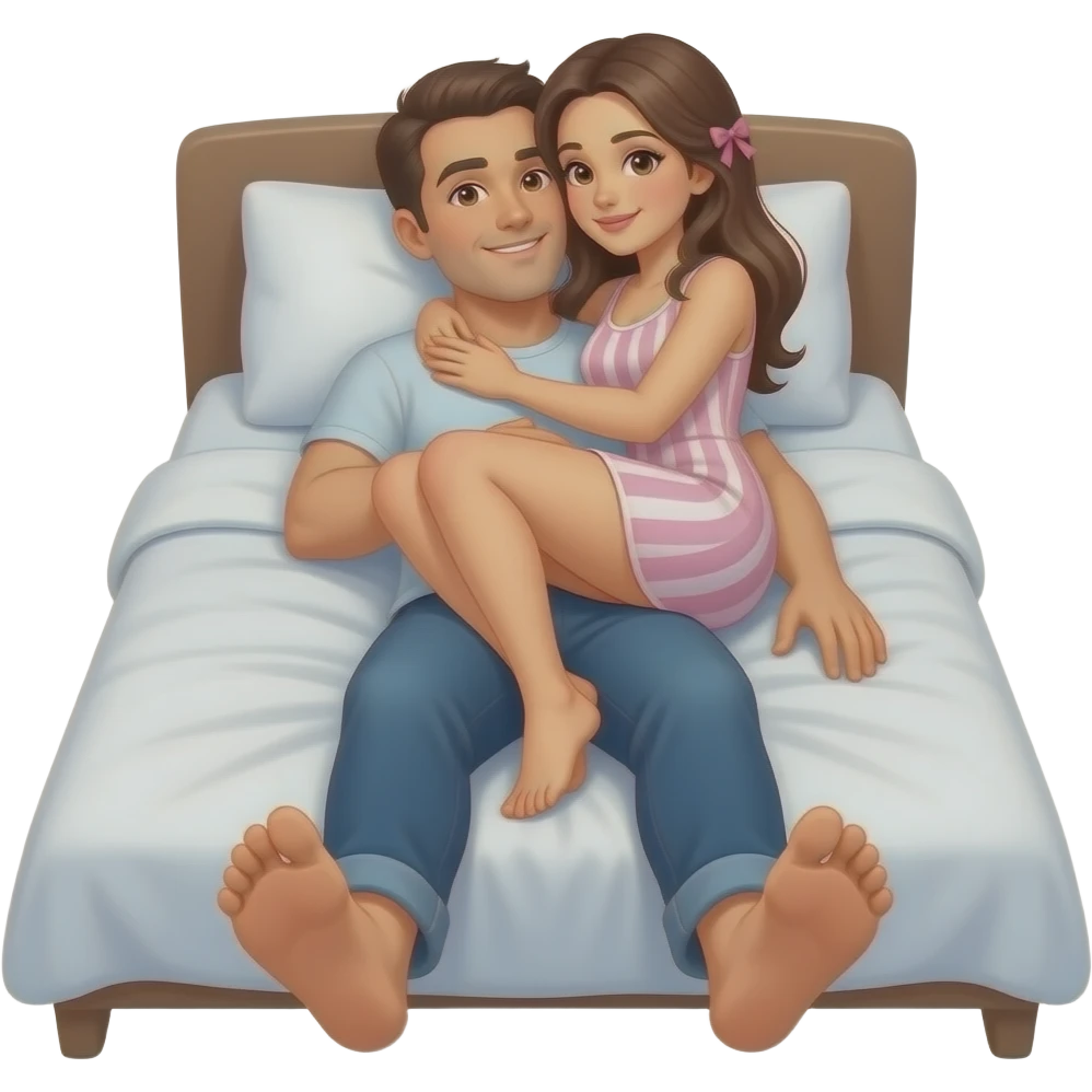 Women on chest of man, man below her. Only feet visible of both showing woman is on top man. . Showing couple intimate moments on bed. emoji