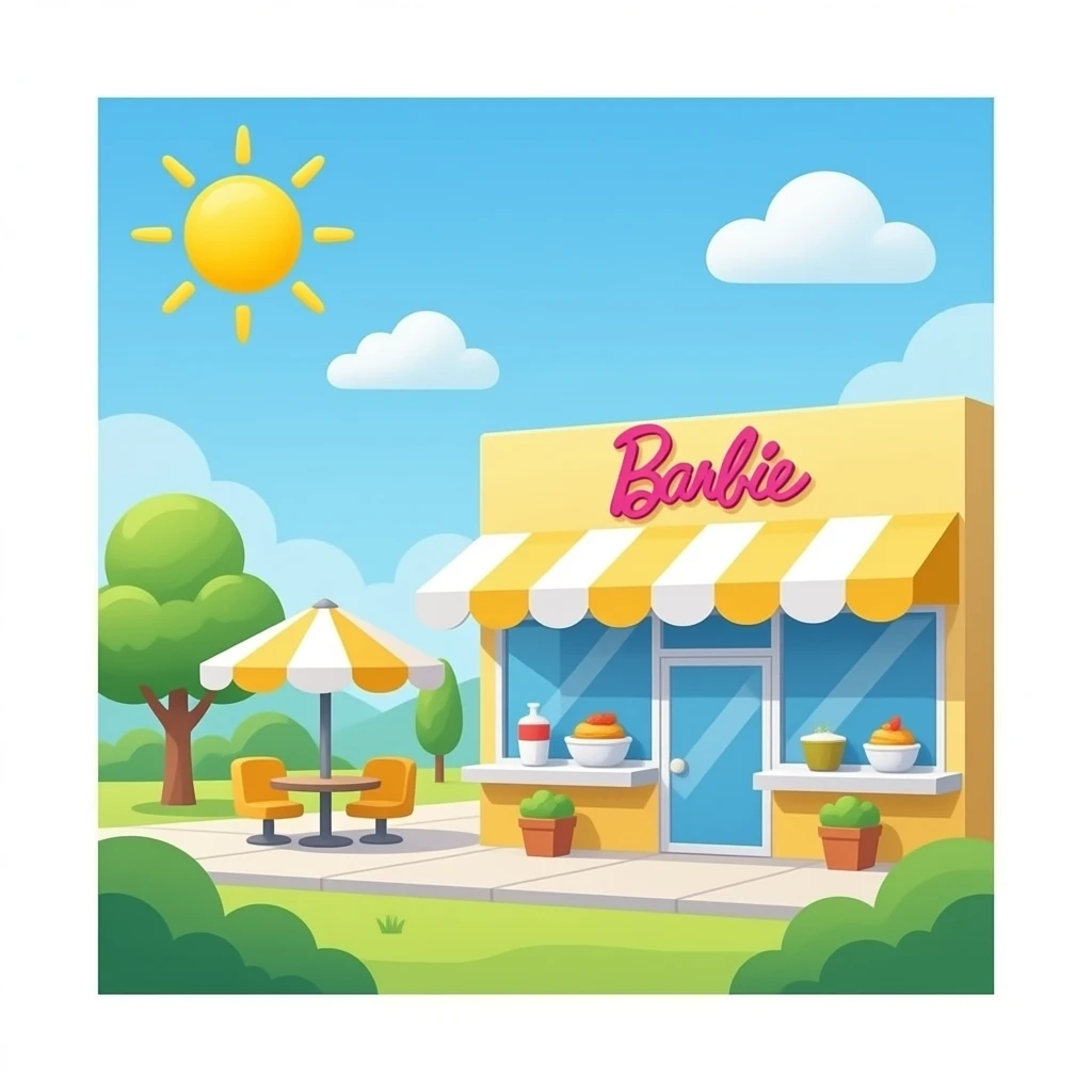 soft blue yellow foodcourt, transparent background inspired by barbie colour pallete emoji