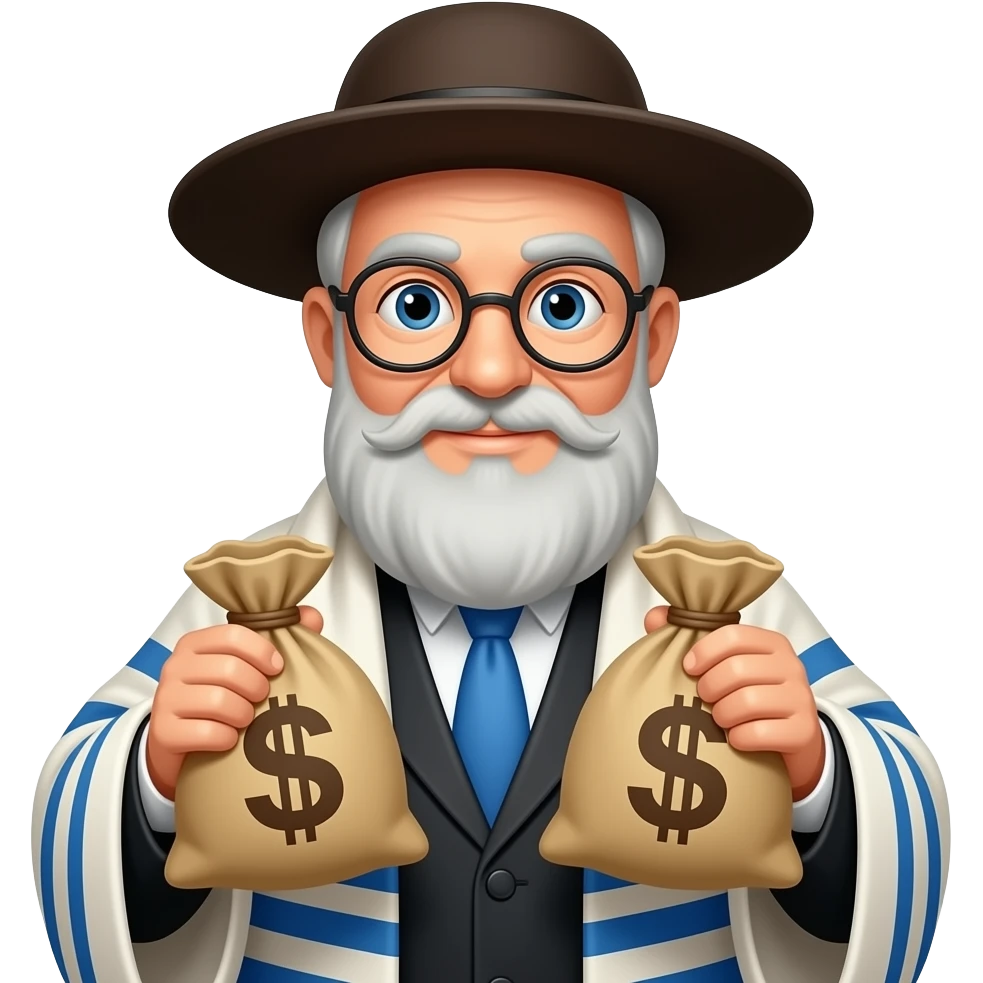 Jewish rabbi emoji holding bags of money emoji