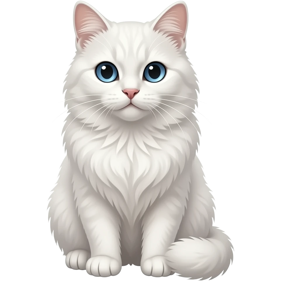 Realistic sitting beautiful fine aesthetic white cat with blue eyes emoji