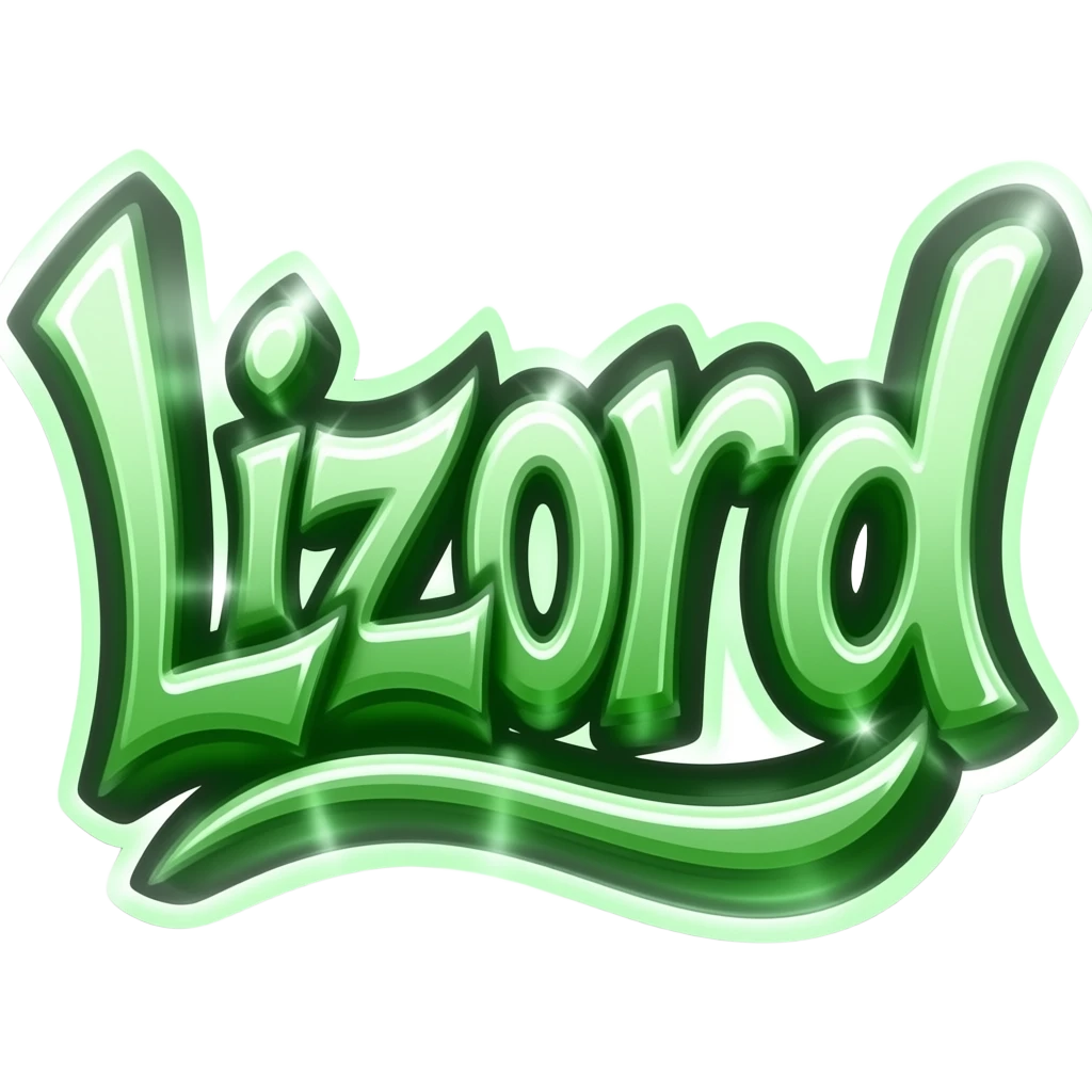 graffiti green metálico y 3D al estilo Cyber write "Lizord" png background with hrome effect and emoji