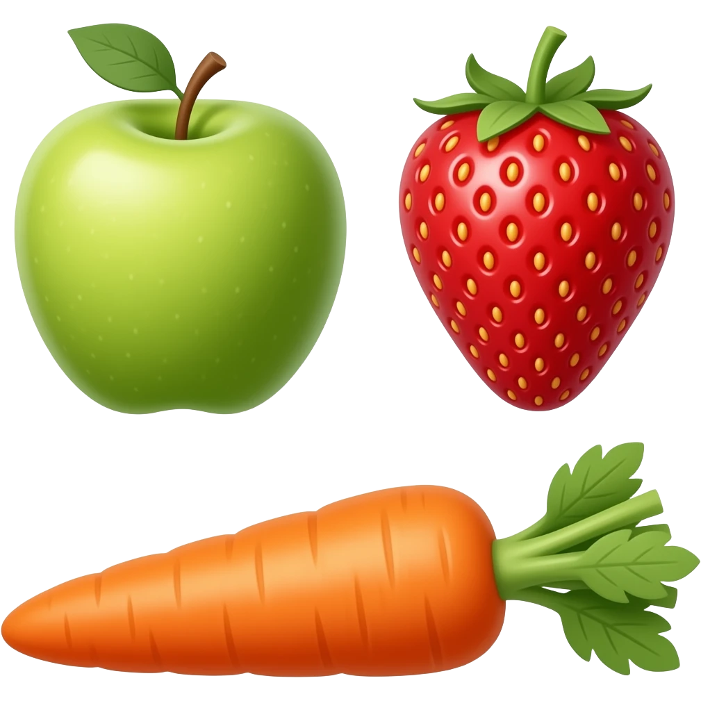 Apples, strawberries, and carrots emoji