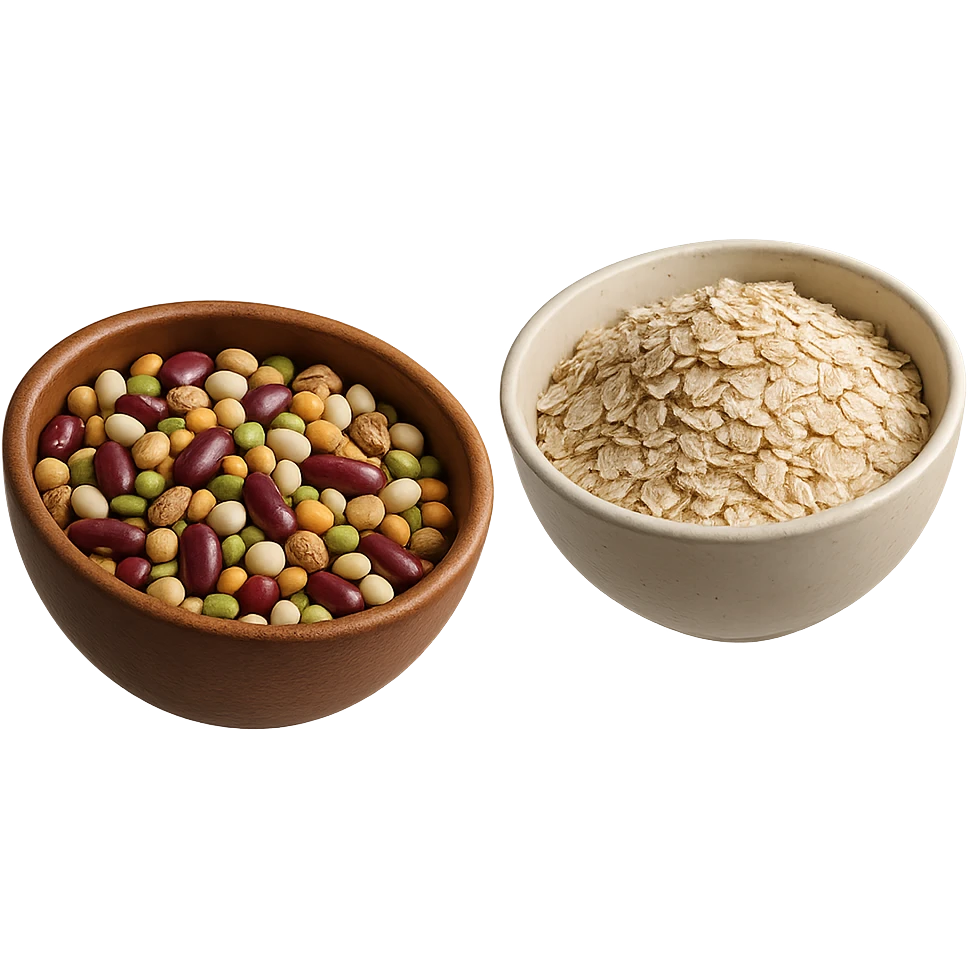 BOWL DI LEGUMI FLUTTUA IN ARIA INSIEME A BOWL DI FIOCCHI DI AVENA,  iperrealistico 4k emoji