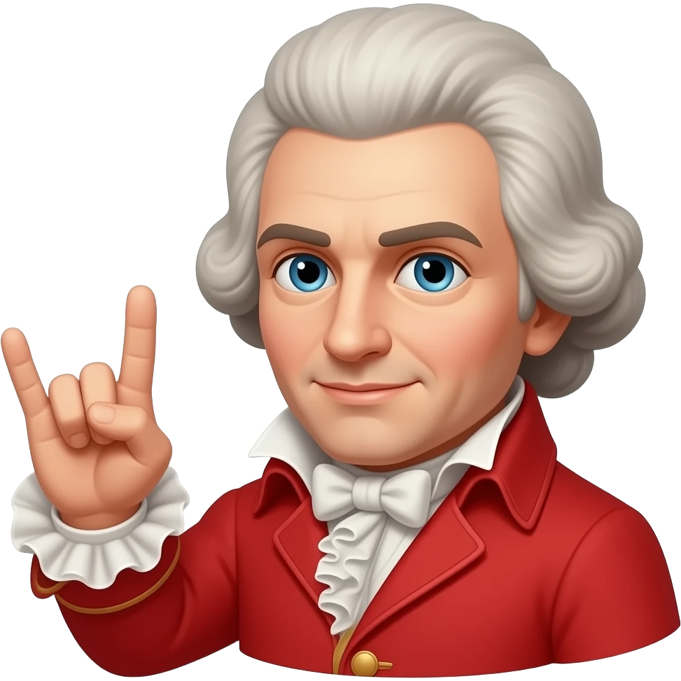 Mozart with 🤘 emoji