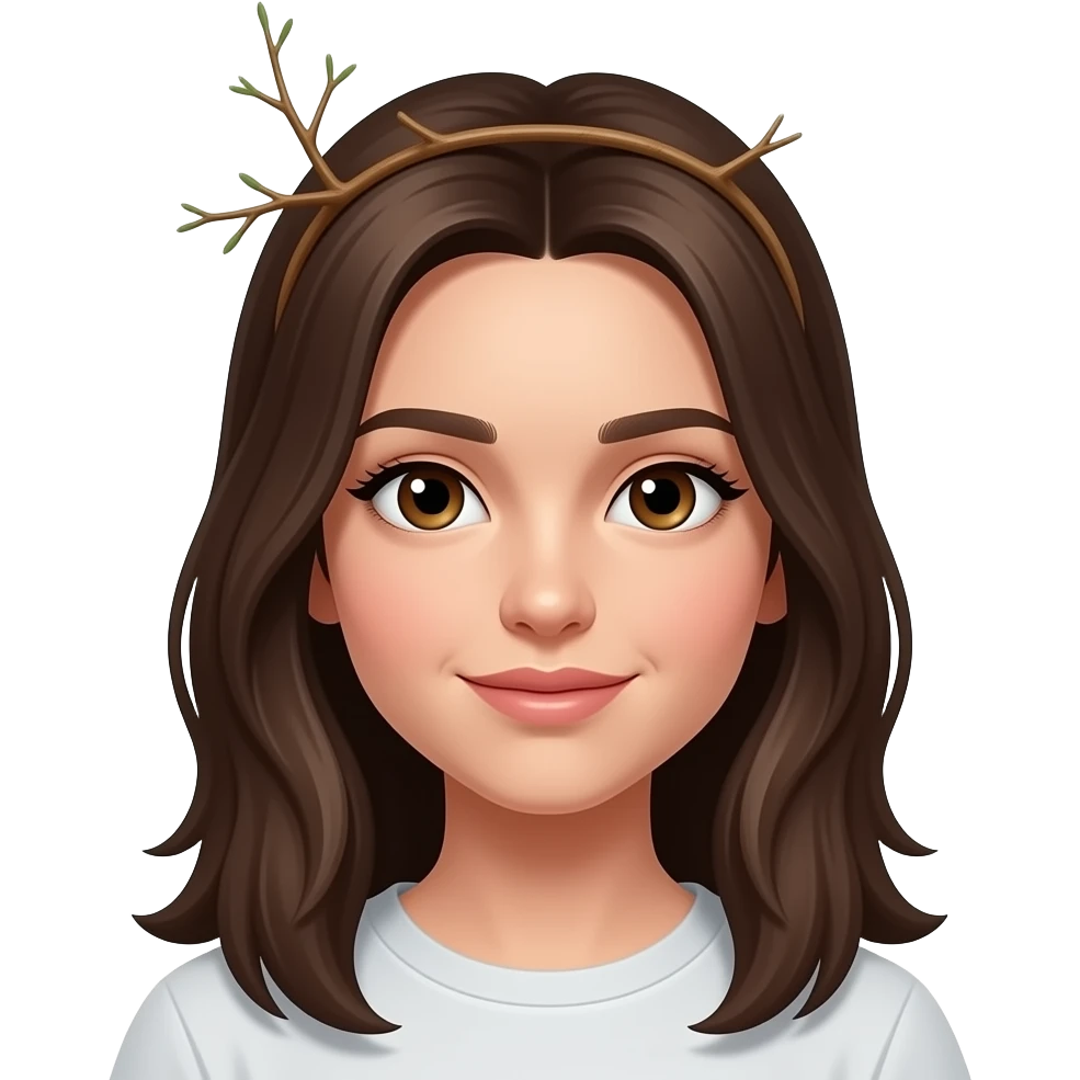 white brunette girl with a twig in her hair emoji