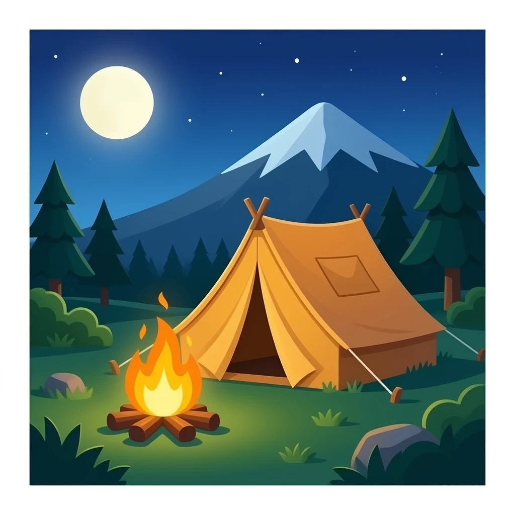 campamento carpa y fogata emoji