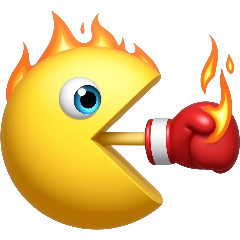 Pac-Man with flames and an arm with boxing glove emoji