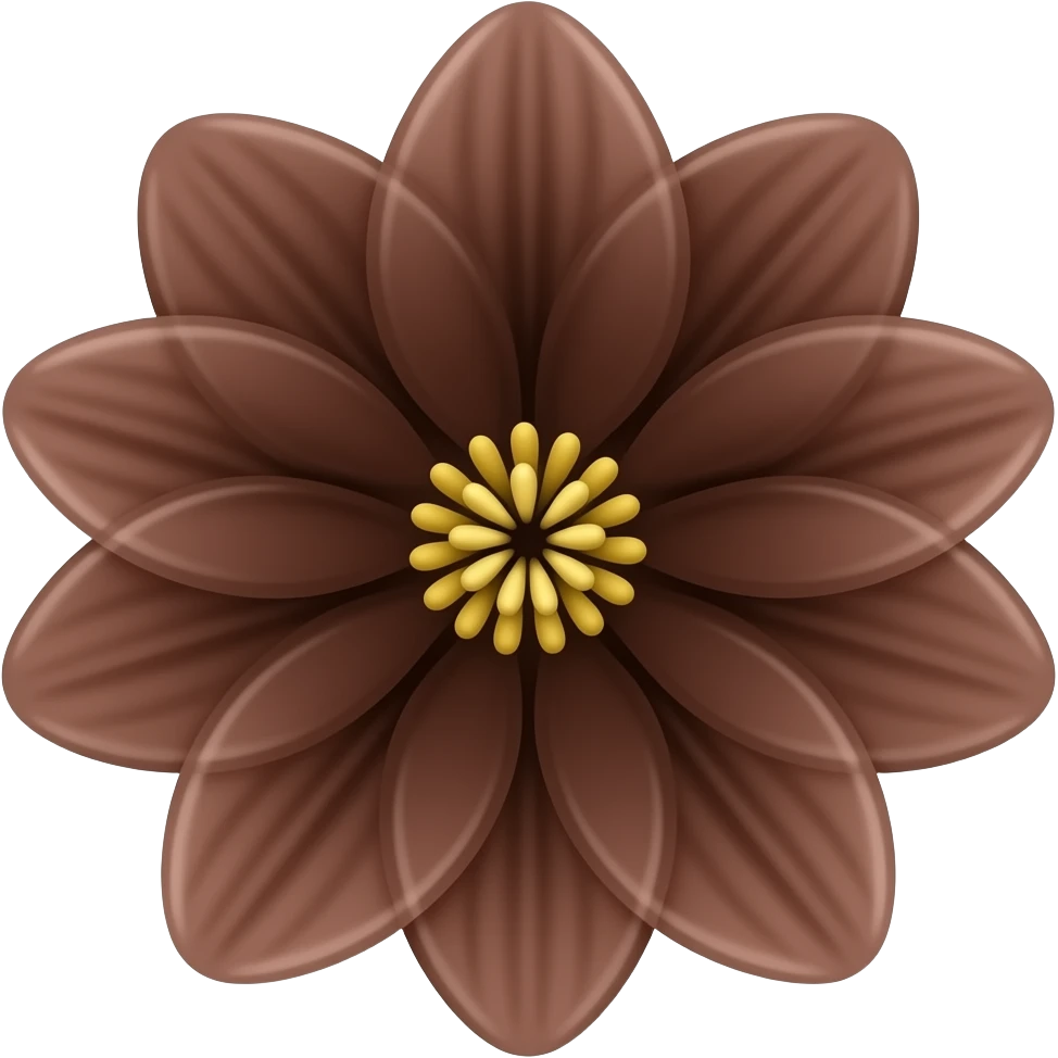A dark brown flower with lily petals and gold pollen in the middle emoji