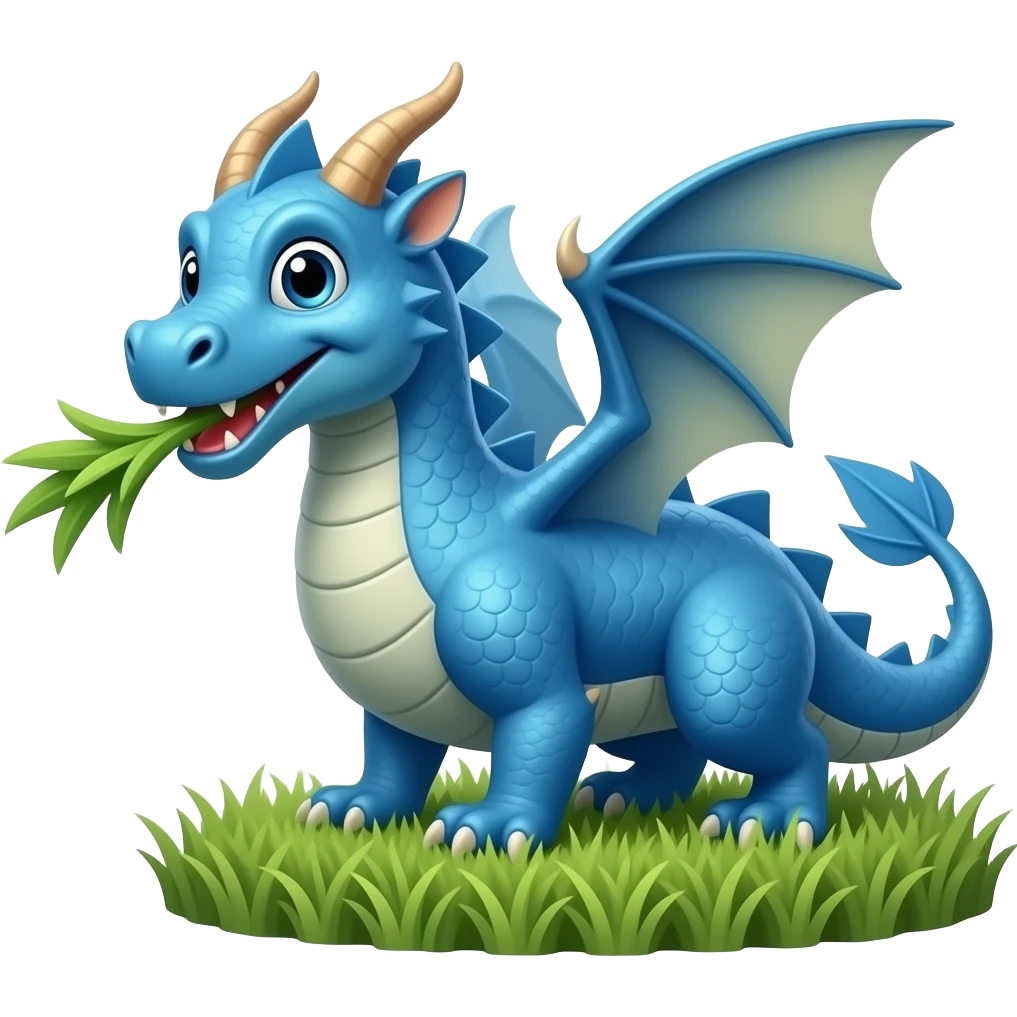Blue dragon beathing grass emoji