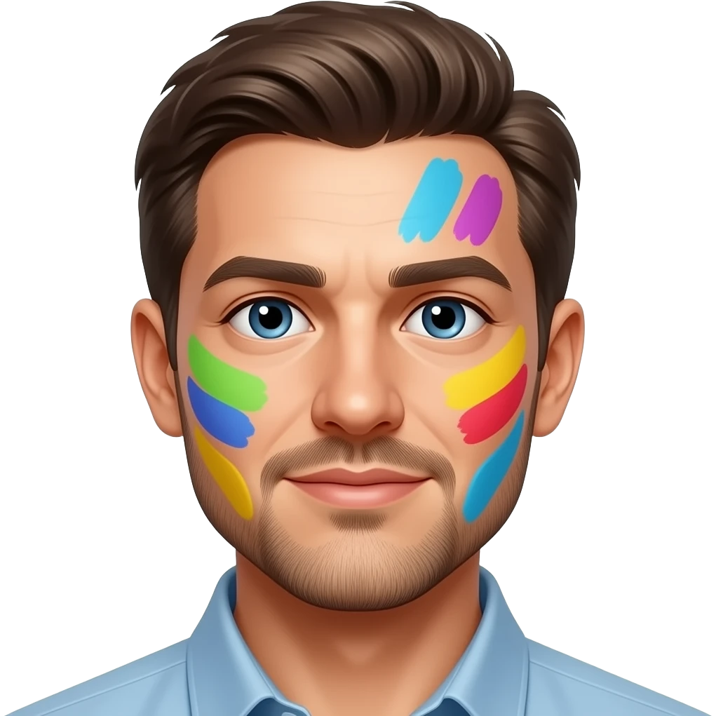 Man painting his face , closeup bust size emoji