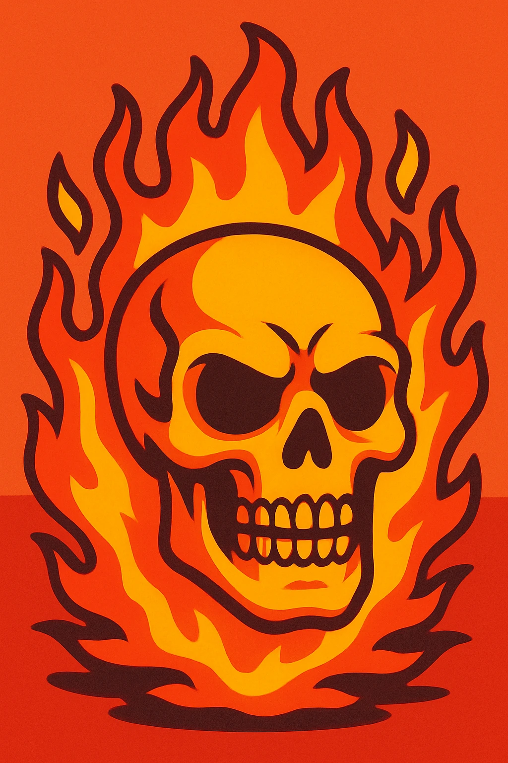 skull engulfed in fire, vibrant flames, dramatic, detailed emoji