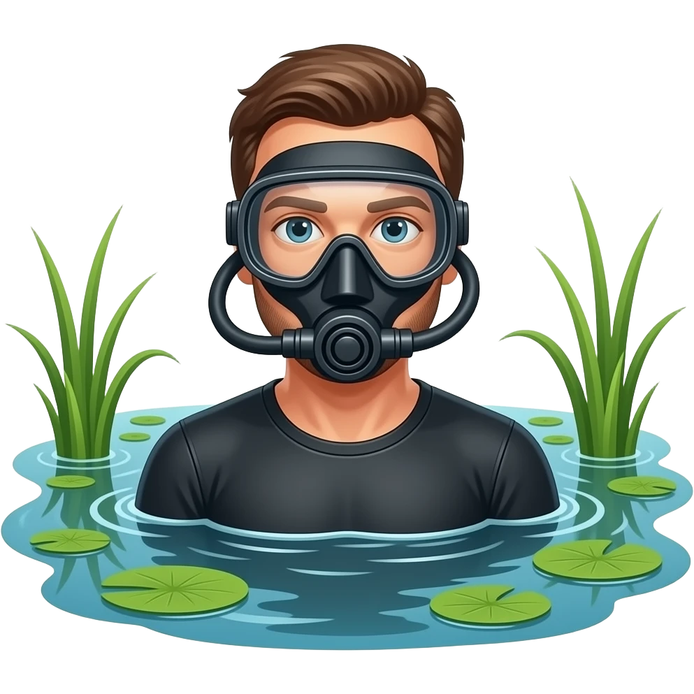 un uomo che nuota in una palude con la maschera da sub emoji