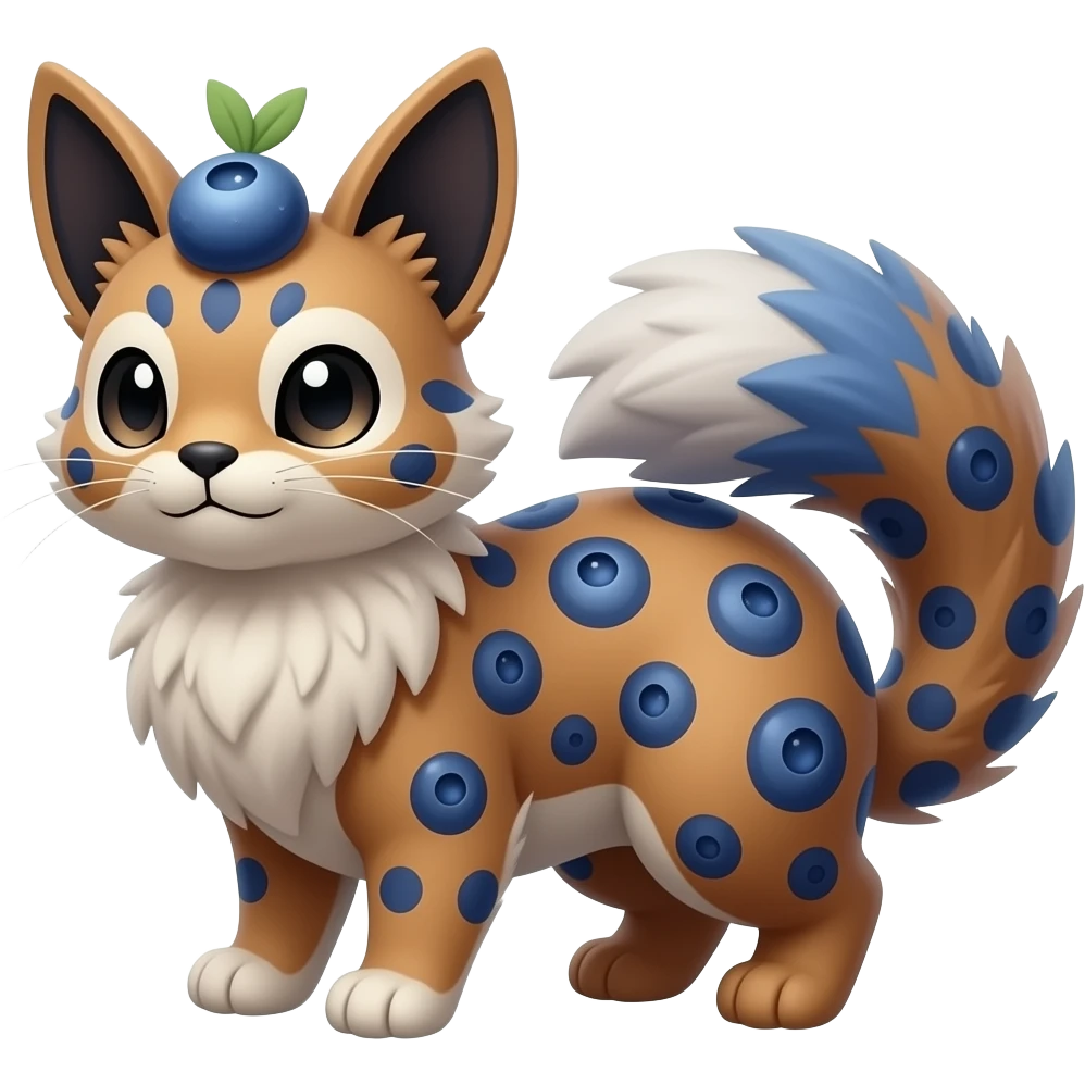 Blueberry-pattern-themed puffy fluffy thick bushy brownish soft realistic romantic vintage antique divine beautiful elegant pretty precious cute young youthful Fakémon-Pokémon-feline-Zeraora-Jolteon-serval-caracal-chinchilla-Minccino-Cinccino-Meowstic-rodent-hybrid-creature (full body) emoji