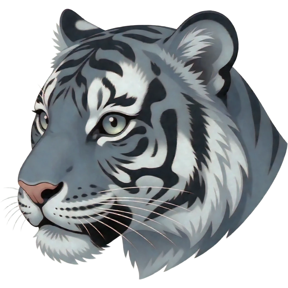A little bit gorgeous gray tiger head anime eyes have a white eyes realistic Turn sideways gray eyes But see  like anime eyes emoji