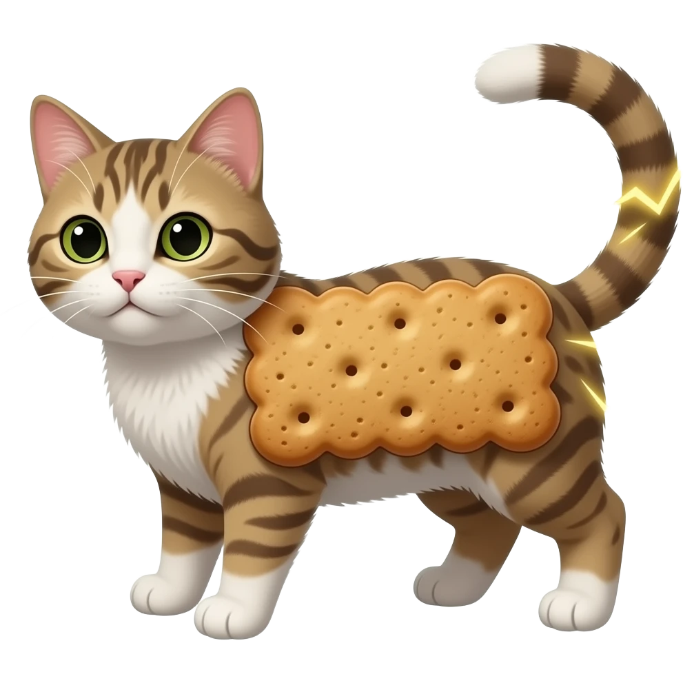 Gato com um corpo de biscoito e soltando raio pela bunda emoji