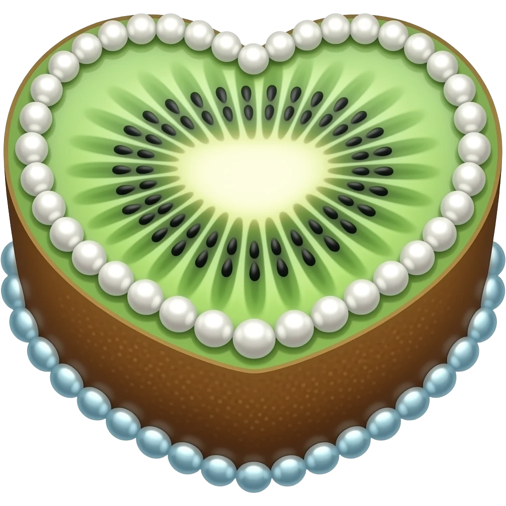 Kiwi heart cake with ocean pearls decoration emoji