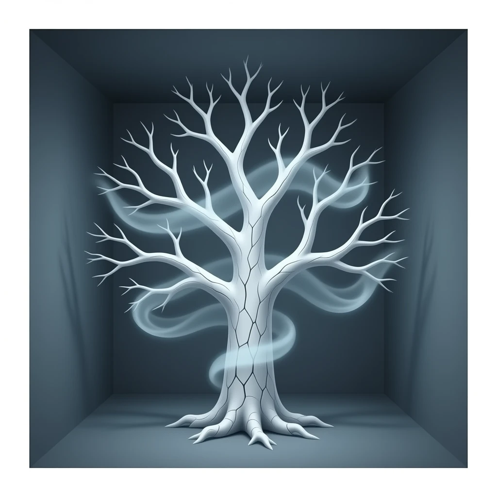surrealistic - white bare haunted tree grows in a room emoji