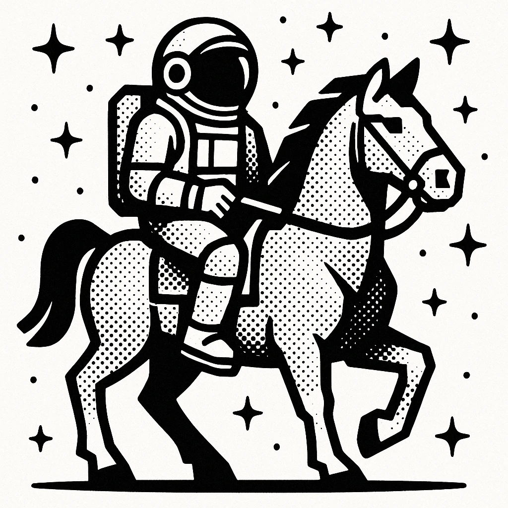 astronaut on horseback with stars in background emoji