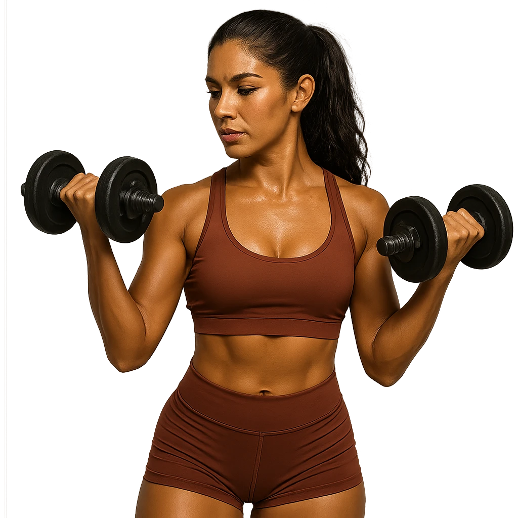 tan brunette woman lifting weights, variation 2 emoji