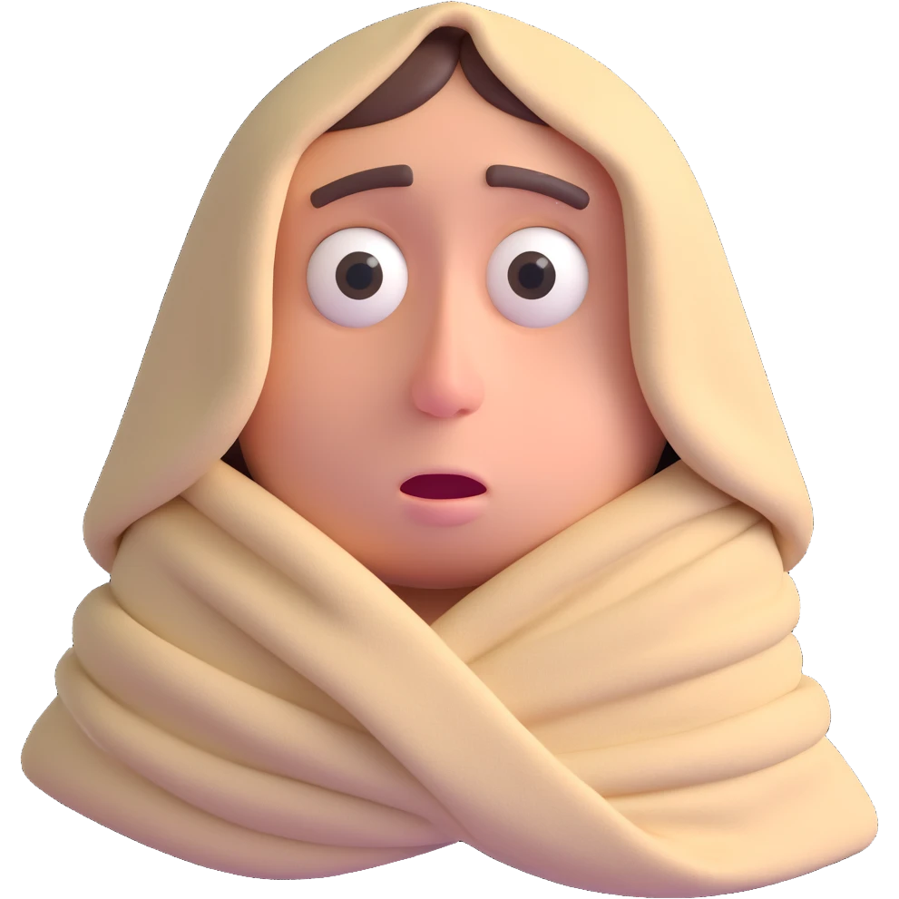 groggy face, droopy eyelids, wrapped in a blanket, morning look emoji