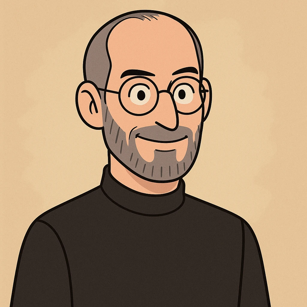 Steve Jobs, cartoon style, friendly smile, simple background emoji