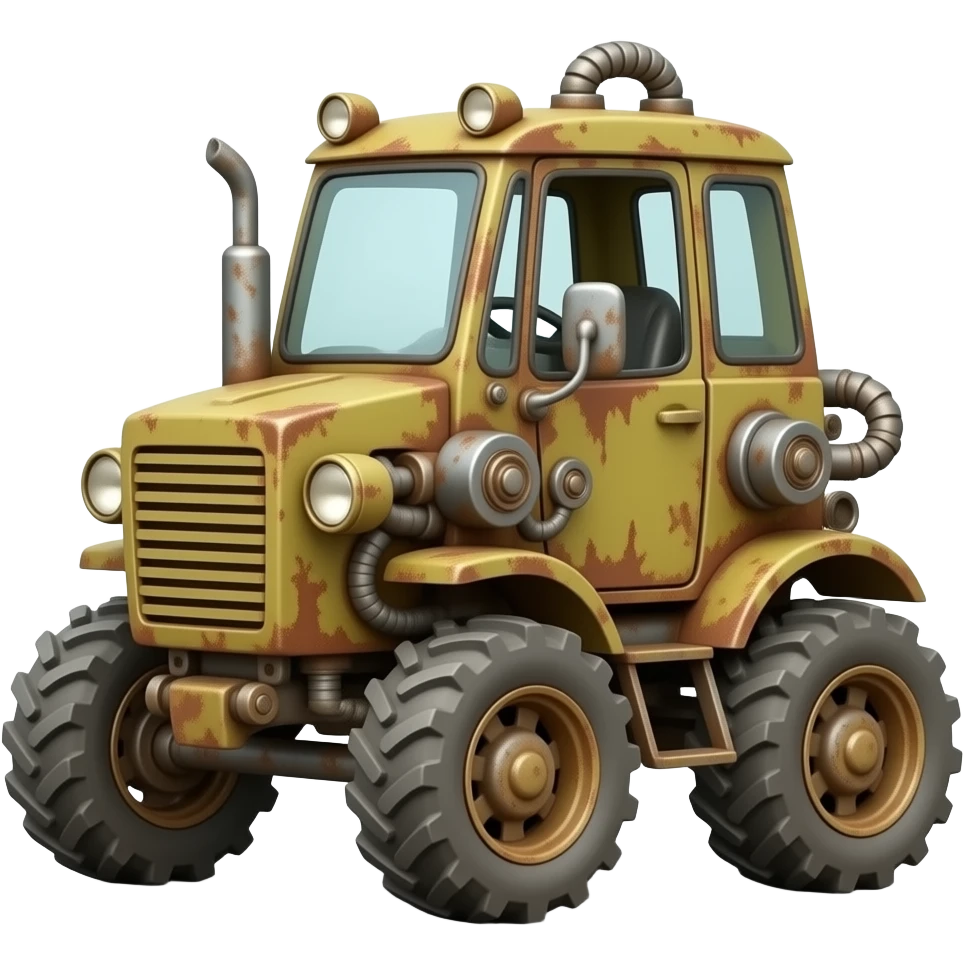 rusty complex machine on wheels emoji