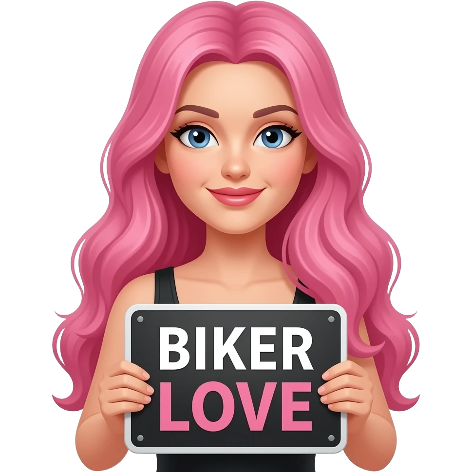 sexy girl with long pink hair holding a BIKER LOVE sign emoji