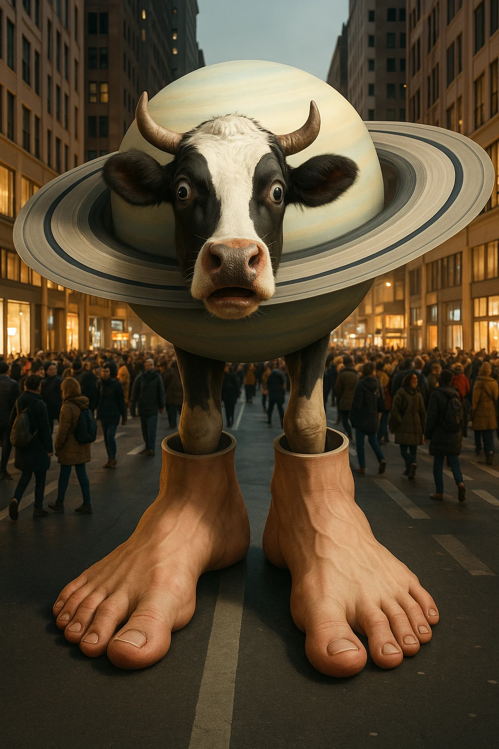 Change the cow's face to a surprised expression while keeping the image quality and style the same as the original image. emoji