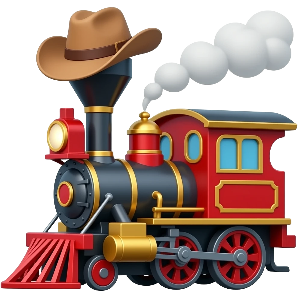 Steam train with a cowboy hat on the top emoji