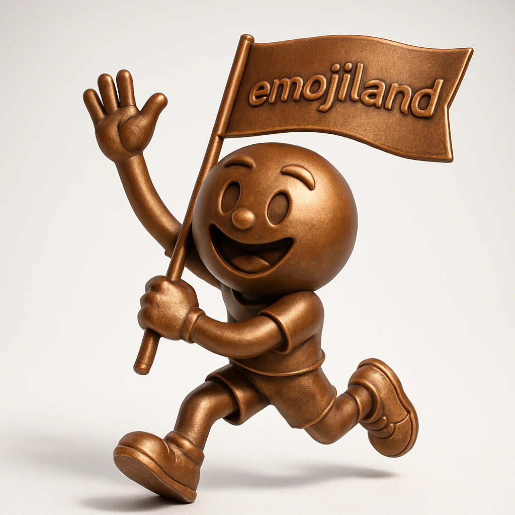 happy runner waving a flag that says 'emojiland' emoji