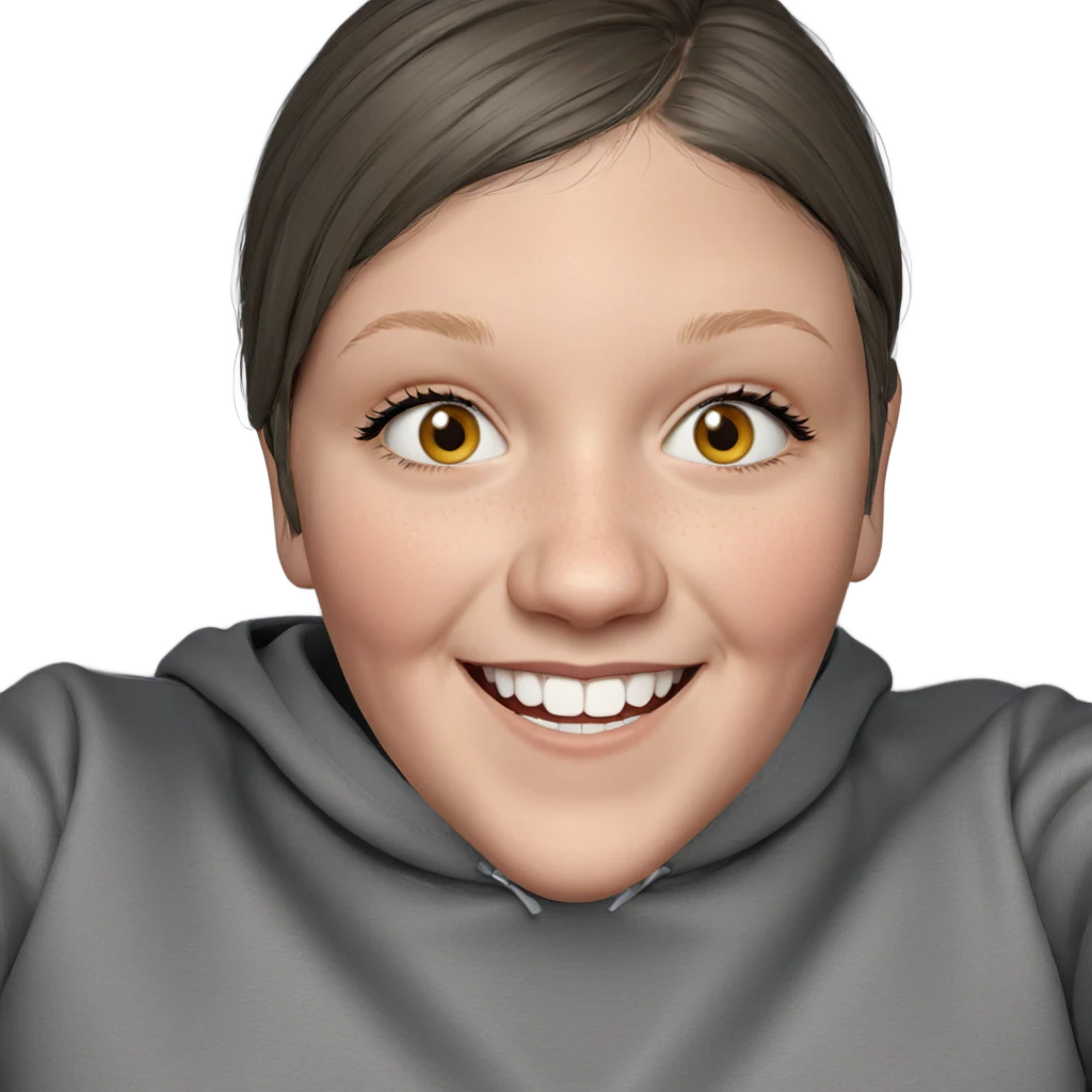smiling girl in grey hoodie emoji