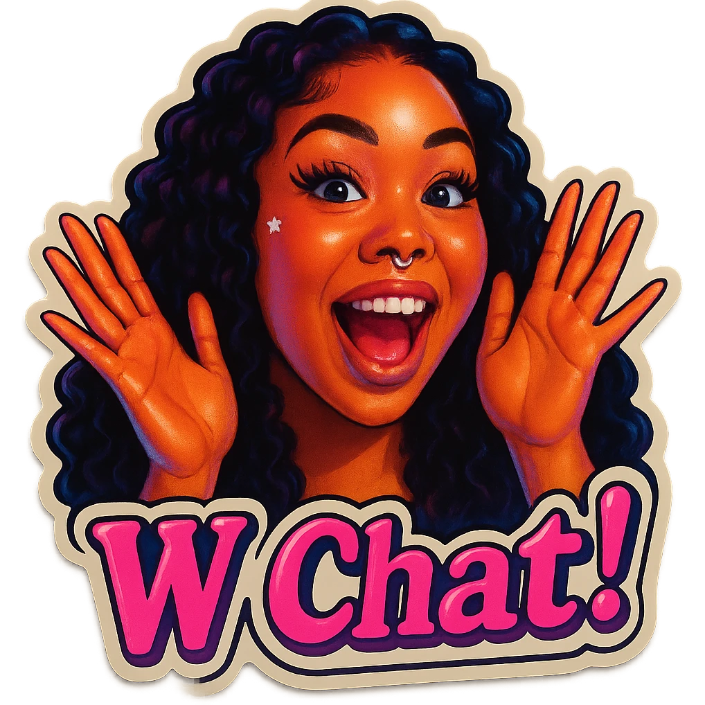 excited 
add the words W Chat!  in pink  emoji