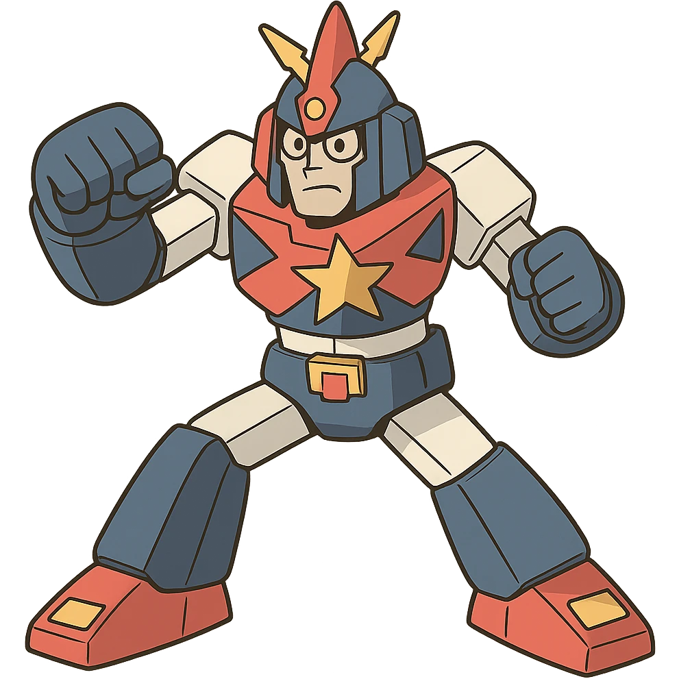 Voltes V robot, simplified cartoon style, bold outlines, primary colors, action stance emoji