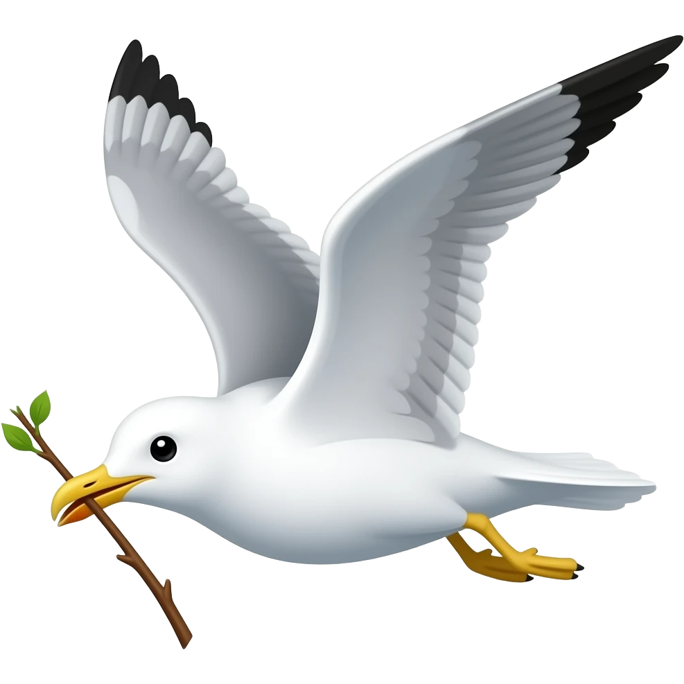 A Seagull flying with a branch in it's beak emoji
