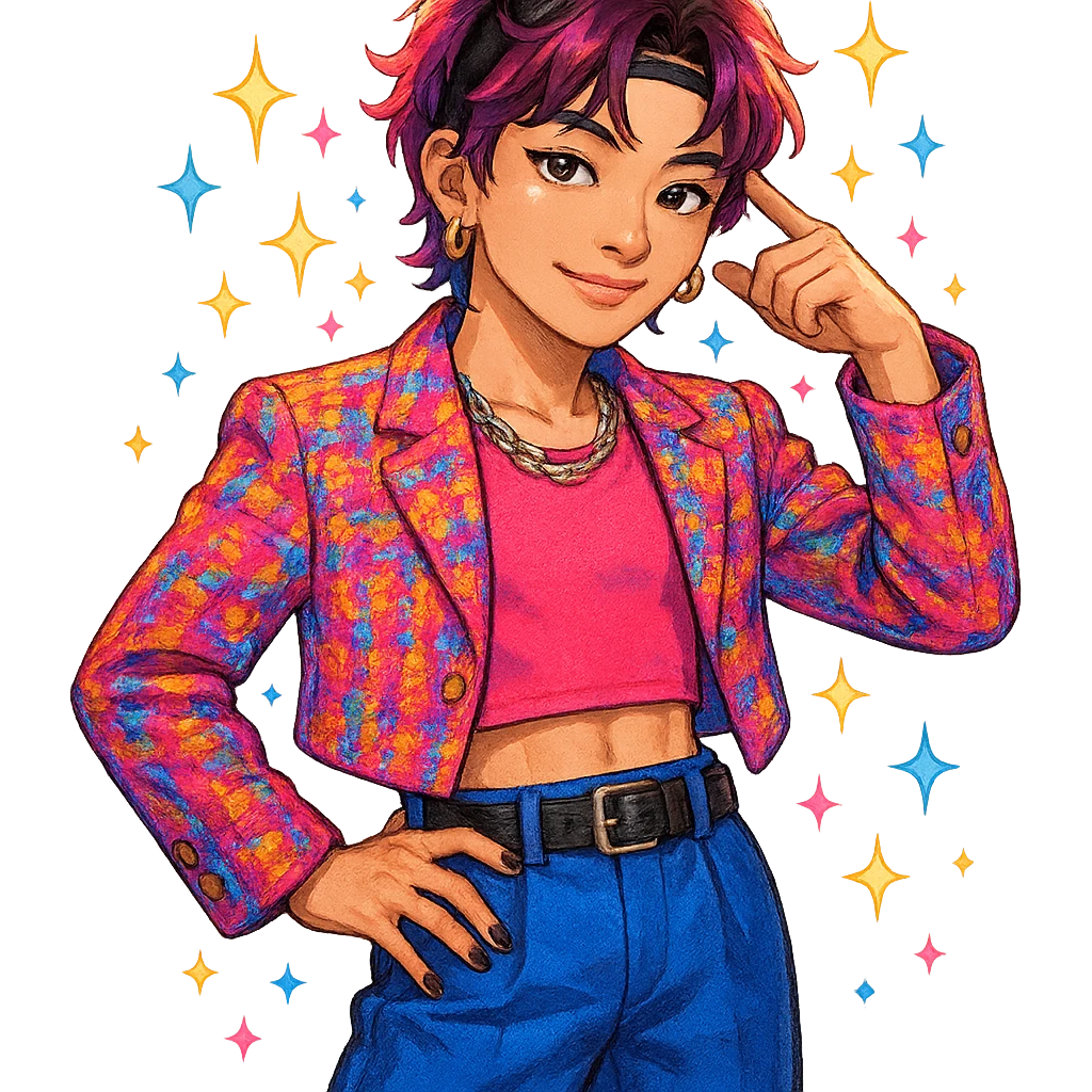 kpop star with sparkles, cute and trendy emoji