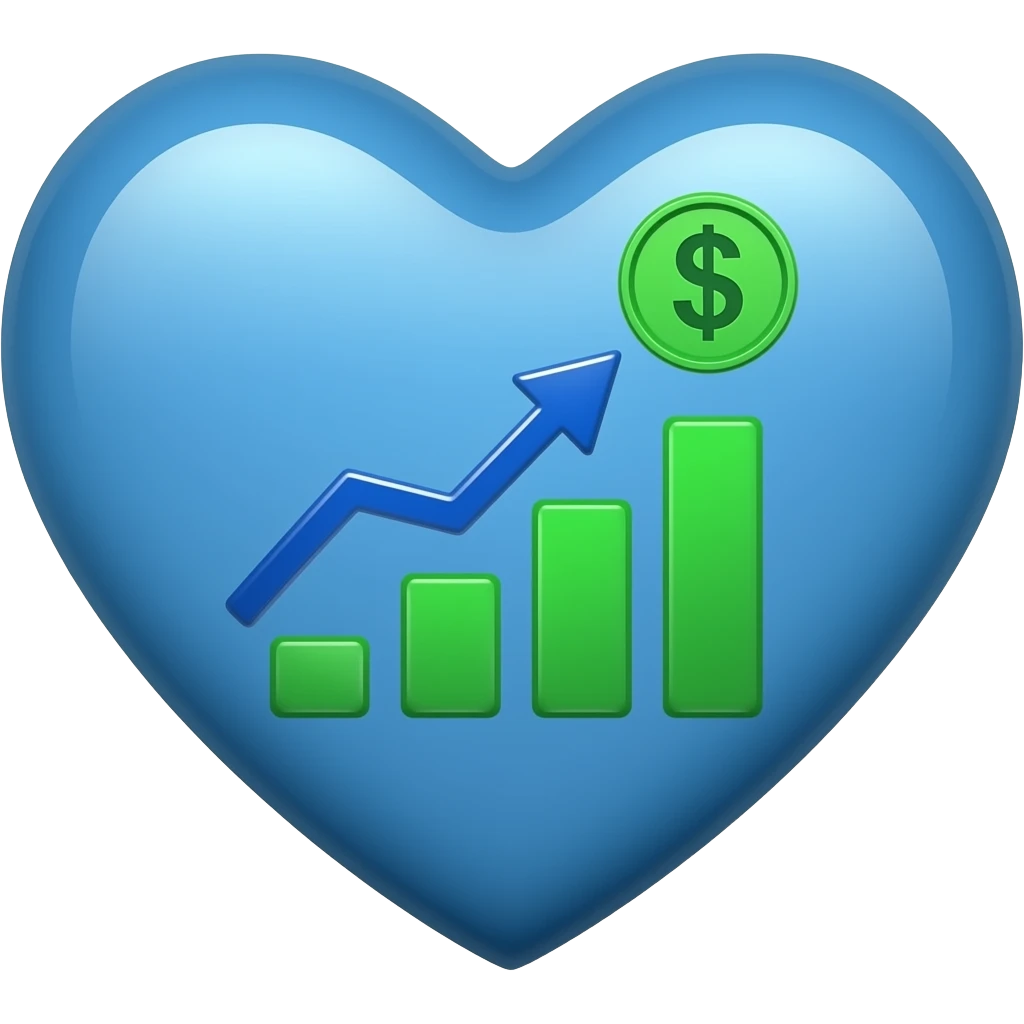 a blue heart with an economic chart emoji