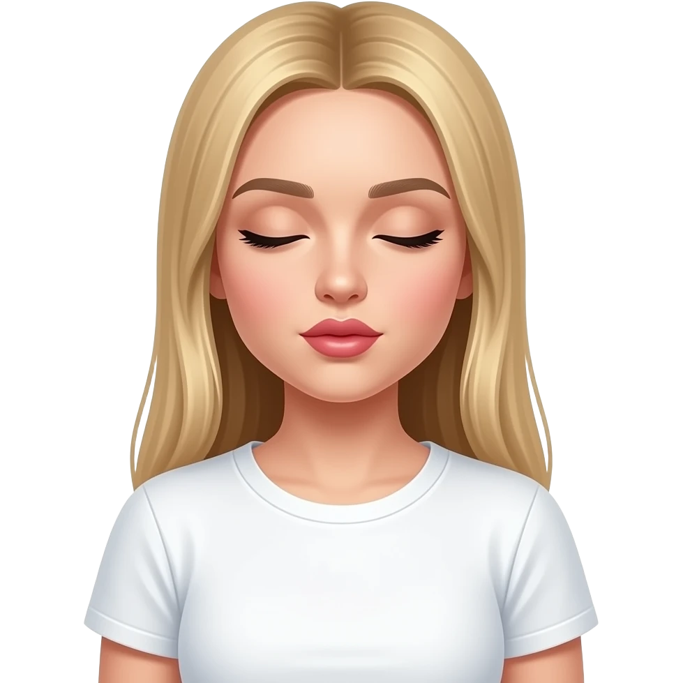 bella ragazza russa bionda capelli lisci lunghi e occhi chiari, con maglietta bianca e bacia con passione con occhi chiusi ma da sola con labbra piu pronunciate deve baciare emoji