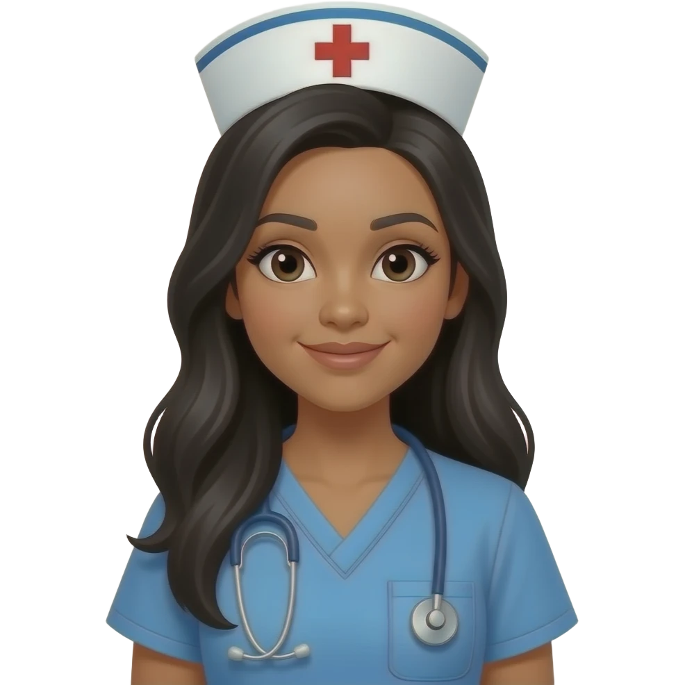 Tan nurse with scrubs long black hai emoji | AI emoji