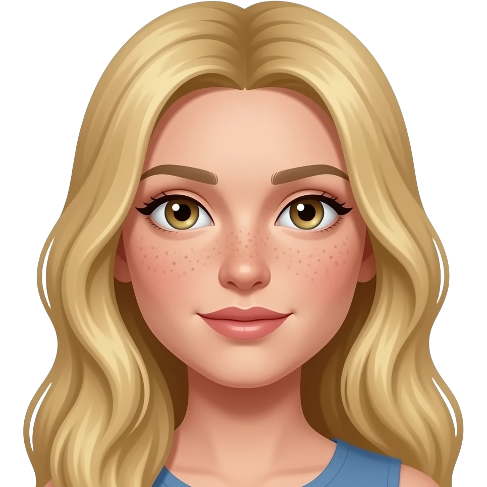 Blonde hazel eyes very light freckles long hair  thick emoji