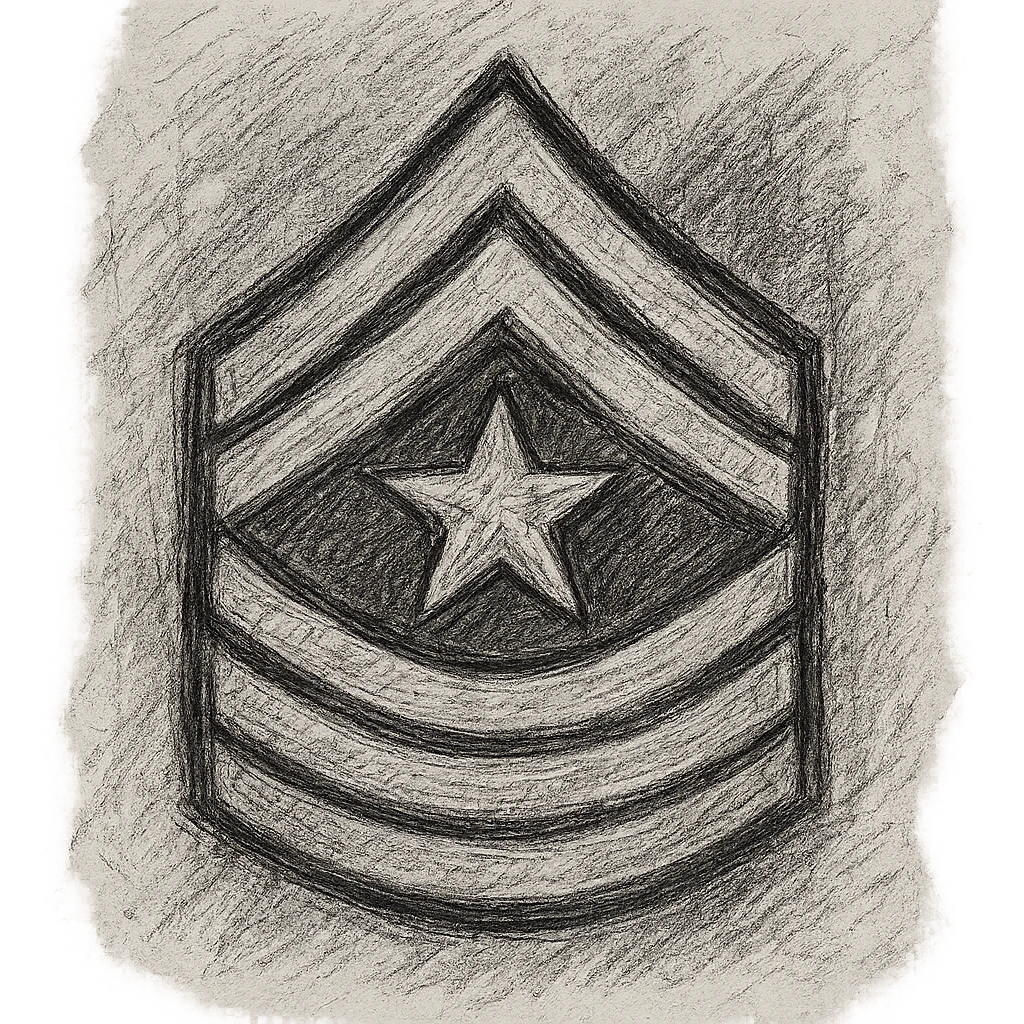 military rank insignia, hand-drawn sketch style, black and white, textured lines emoji