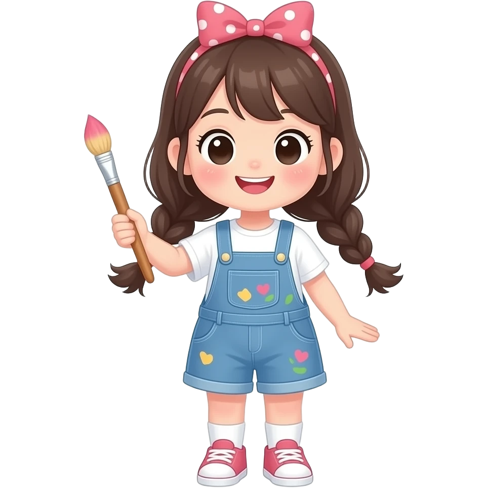 Cute kawaii girl drawing with full body emoji