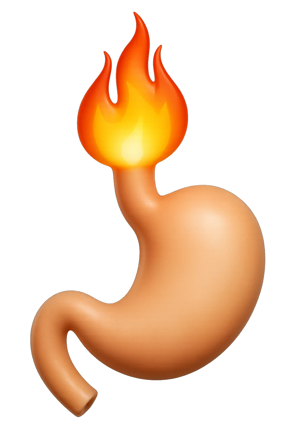 emoji stile iphone in 3d di stomaco con fiamma, iperrealistico 4k emoji