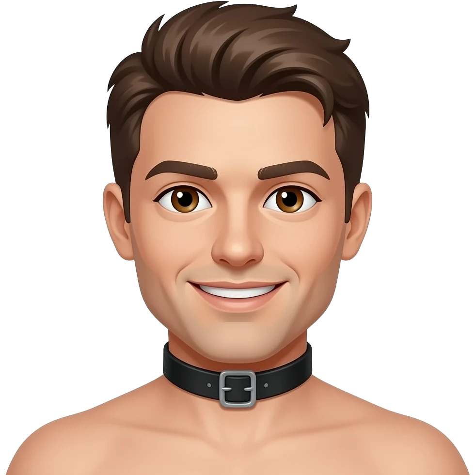 BDSM male slave happy brown hair brown eyes collared emoji